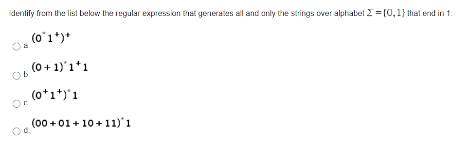 Solved Identify from the list below the regular expression | Chegg.com