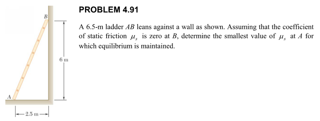 Solved PROBLEM 4.91 B A 6.5-m Ladder AB Leans Against A Wall | Chegg.com