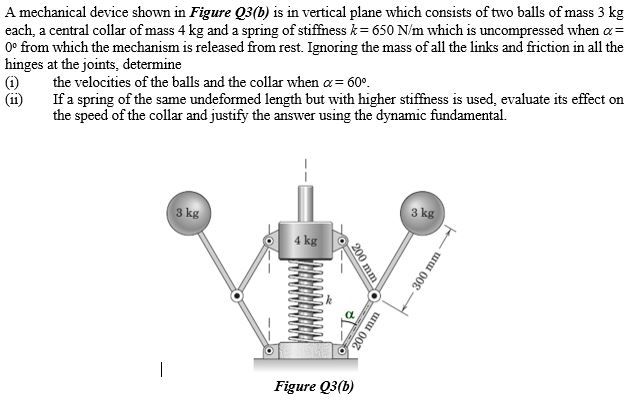 Solved A Mechanical Device Shown In Figure Q3(b) ﻿is In | Chegg.com