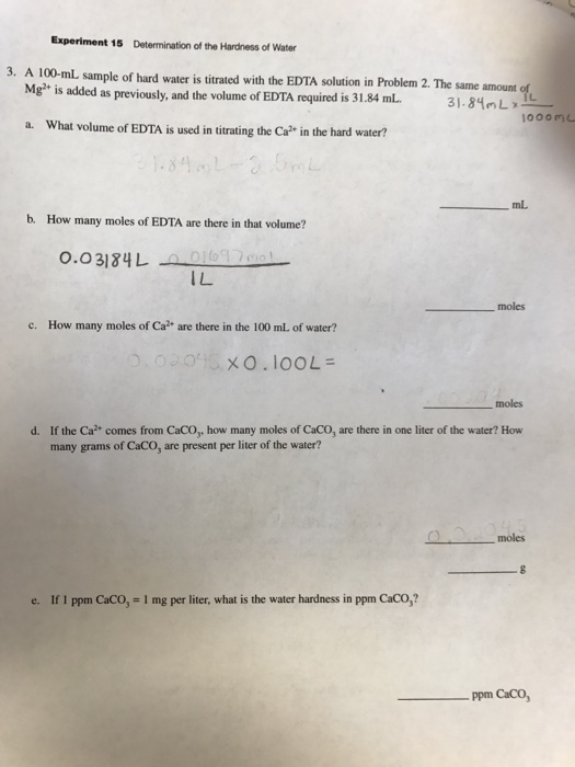 Solved A 100mL sample of hard water is titrated with the