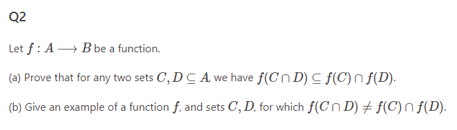 Solved Let F:A B Be A Function. (a) Prove That For Any Two | Chegg.com