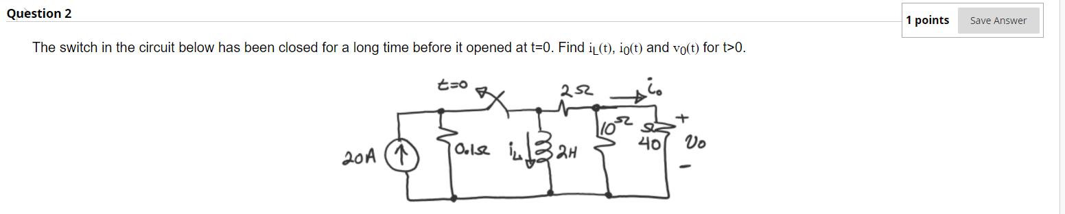 Solved The switch in the circuit below has been closed for a | Chegg.com
