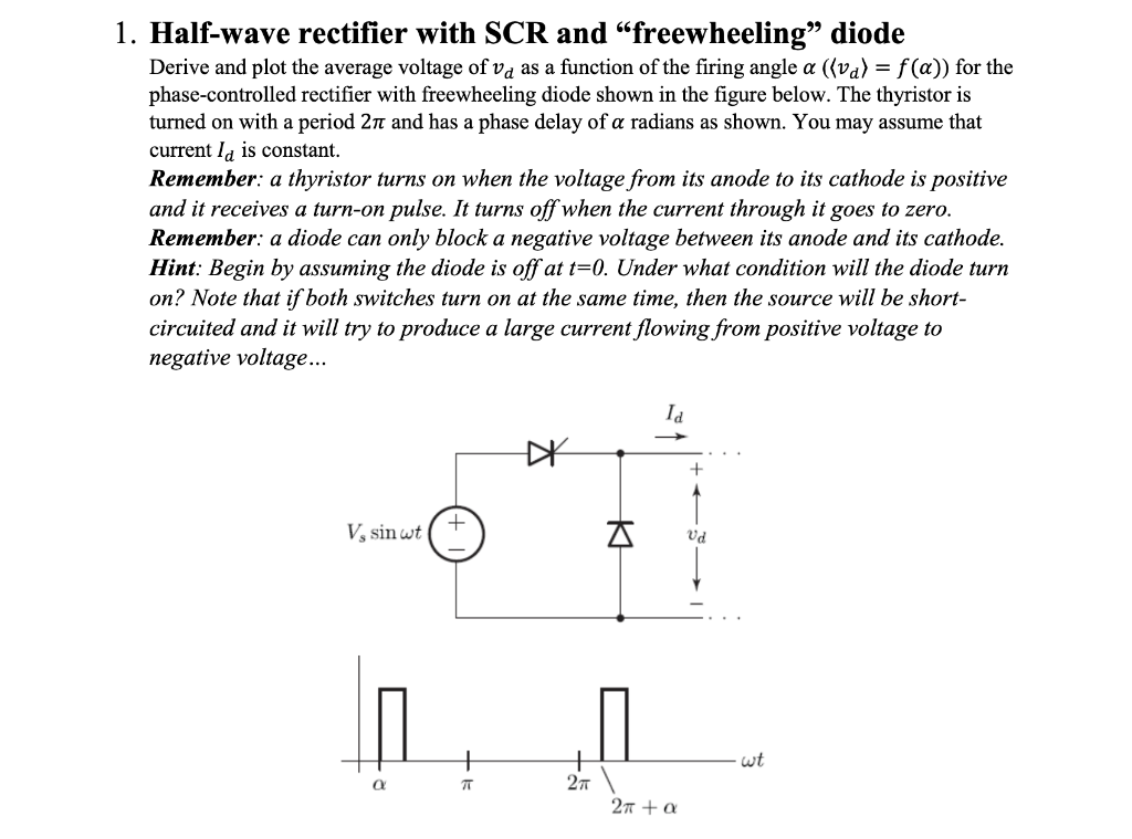 Solved 1. Half-wave rectifier with SCR and “freewheeling” | Chegg.com