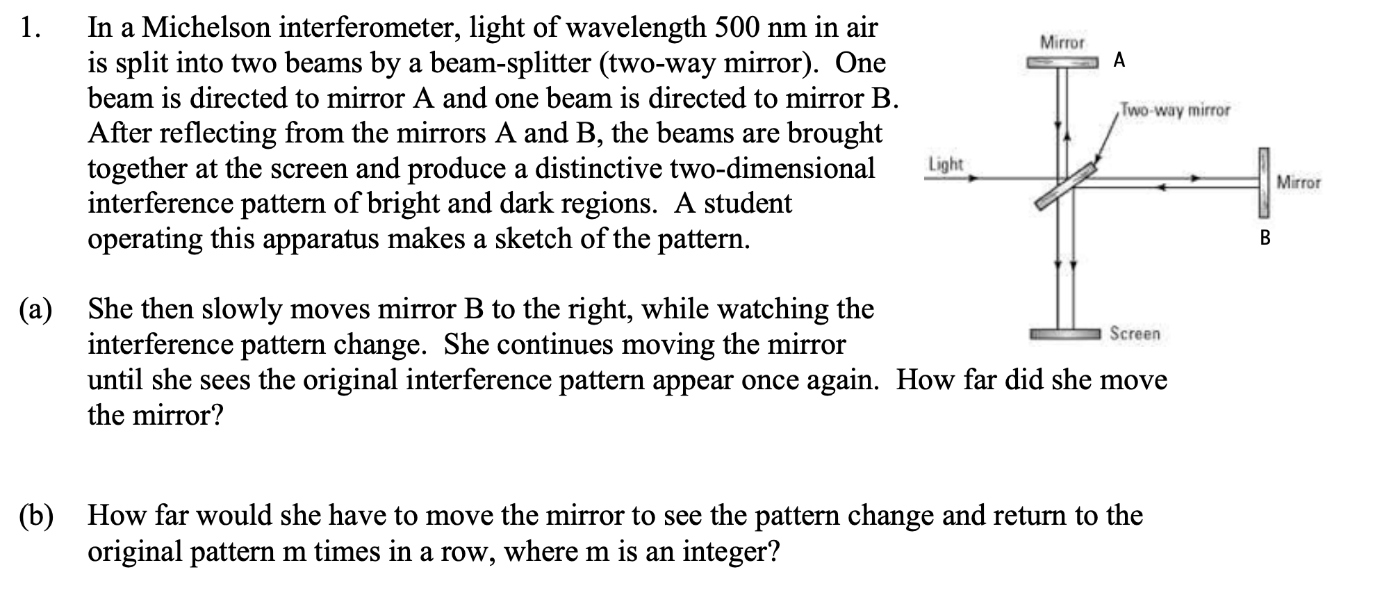 Solved 1. In a Michelson interferometer, light of wavelength | Chegg.com