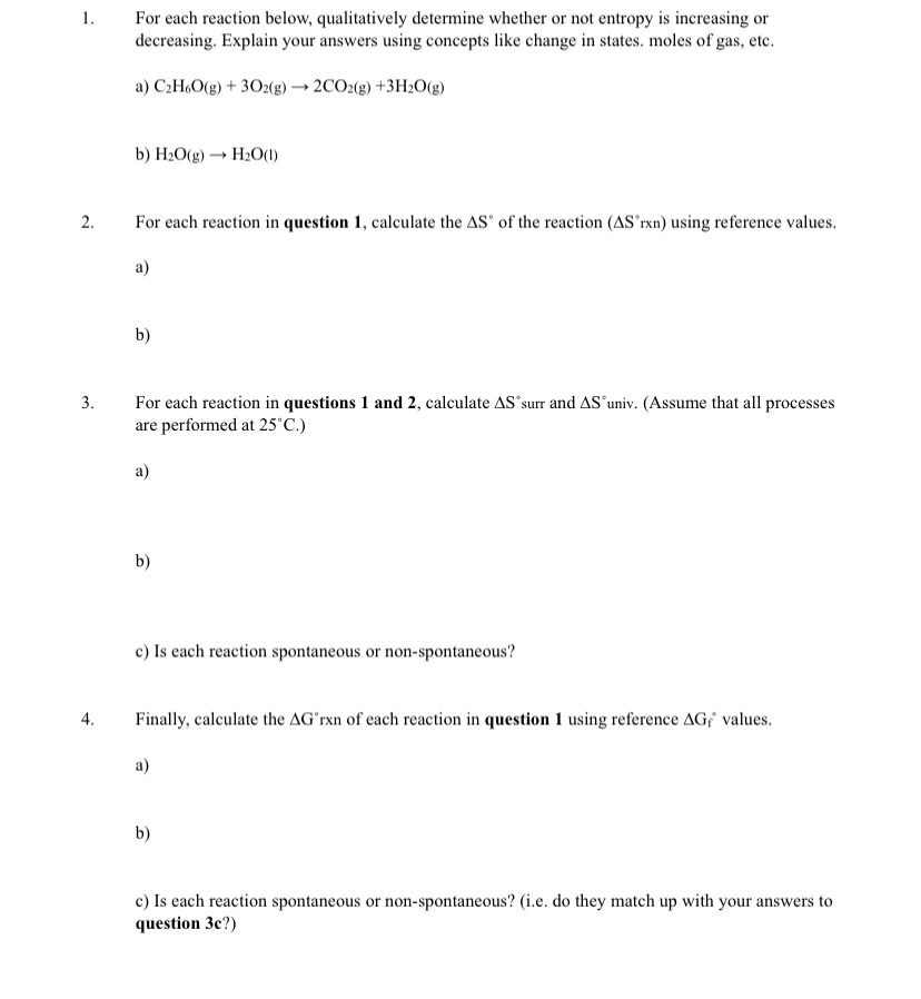 Solved 1. For each reaction below, qualitatively determine | Chegg.com