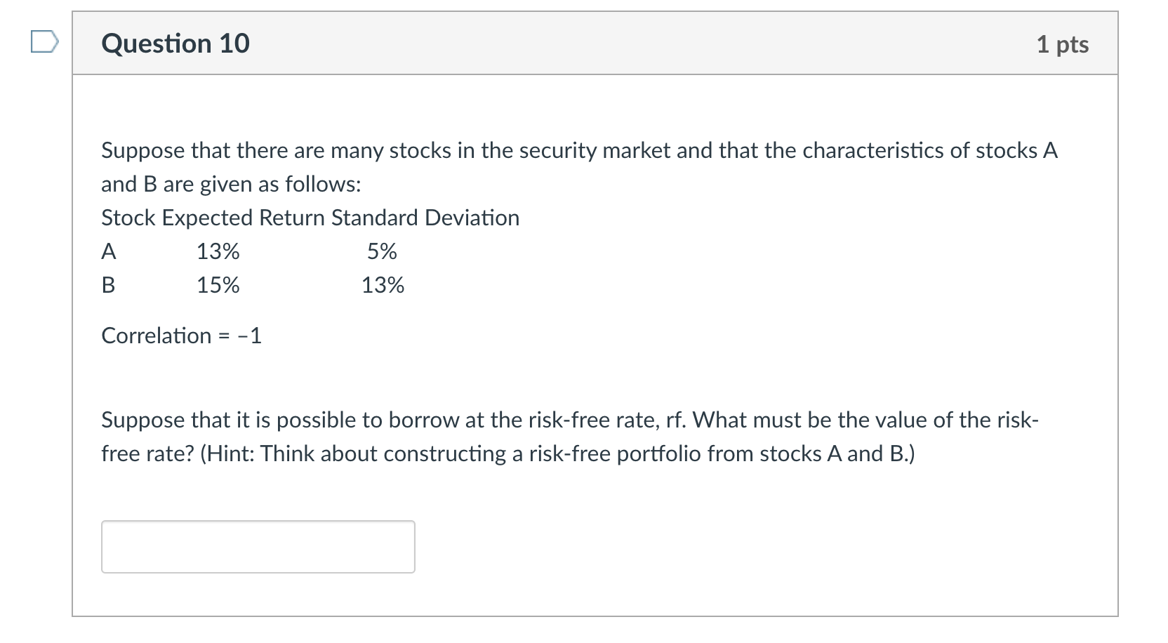 Solved Question 10 1 pts Suppose that there are many stocks | Chegg.com