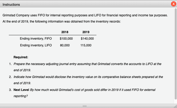 Solved Instructions х Grimstad Company uses FIFO for | Chegg.com
