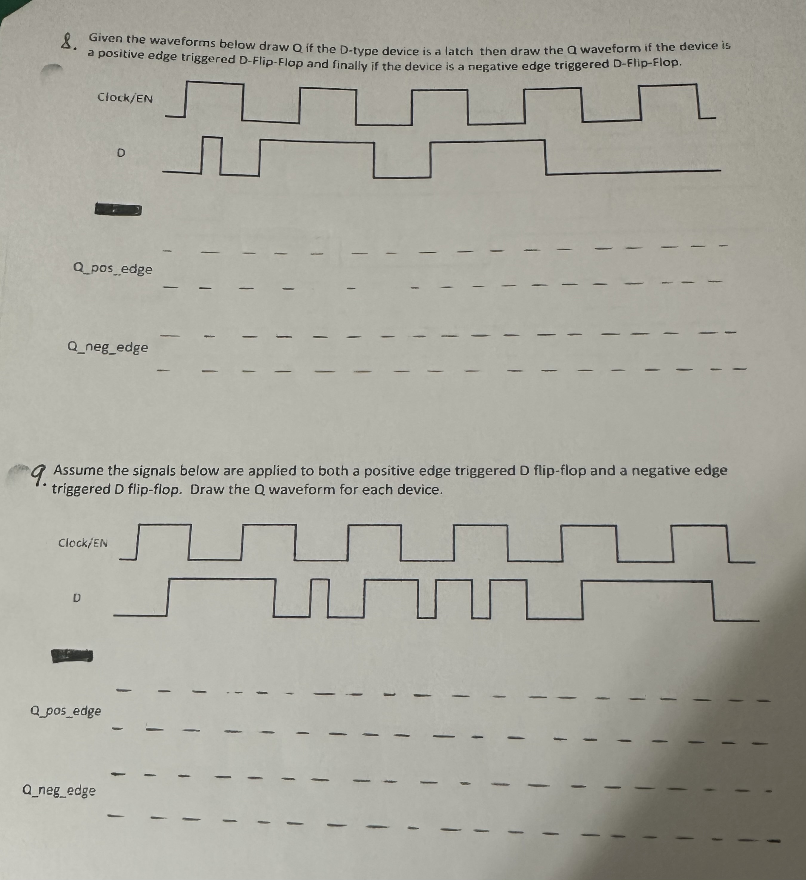 8. Given the waveforms below draw Q if the D-type | Chegg.com