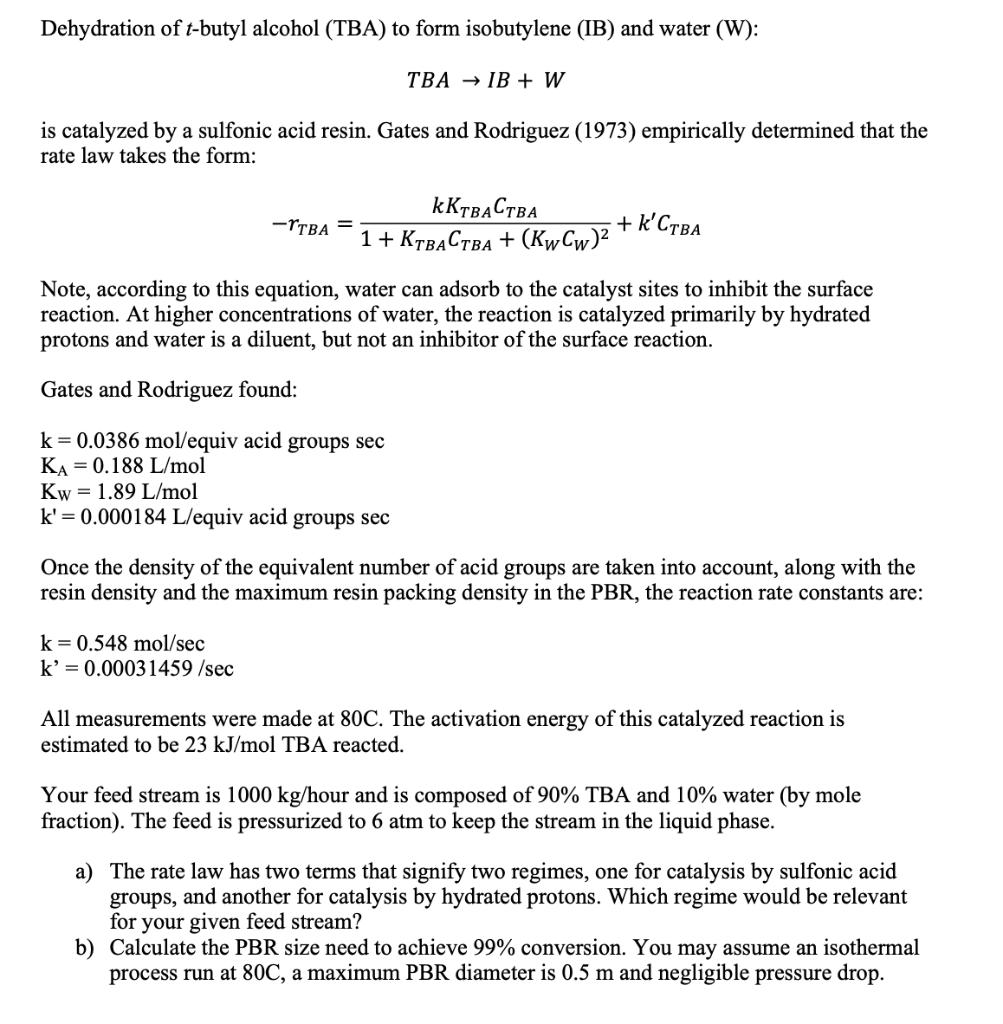 Dehydration Of T- Butyl Alcohol (tba) To Form 