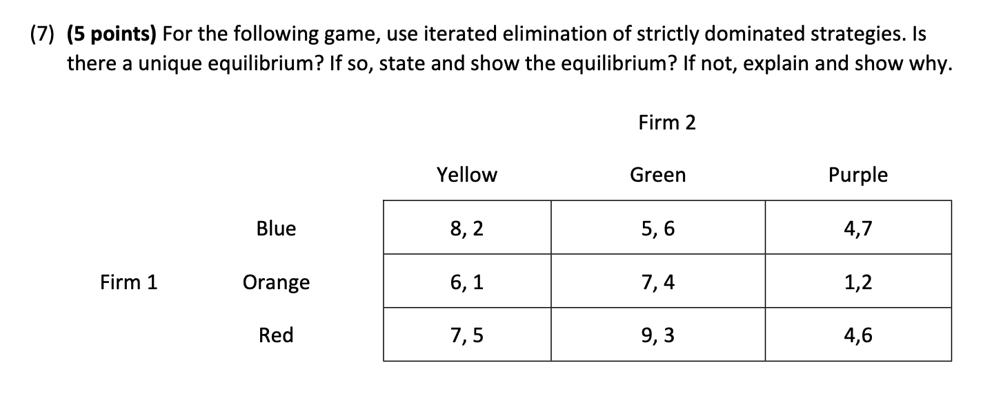 Solved 7 5 Points For The Following Game Use Iterated Chegg