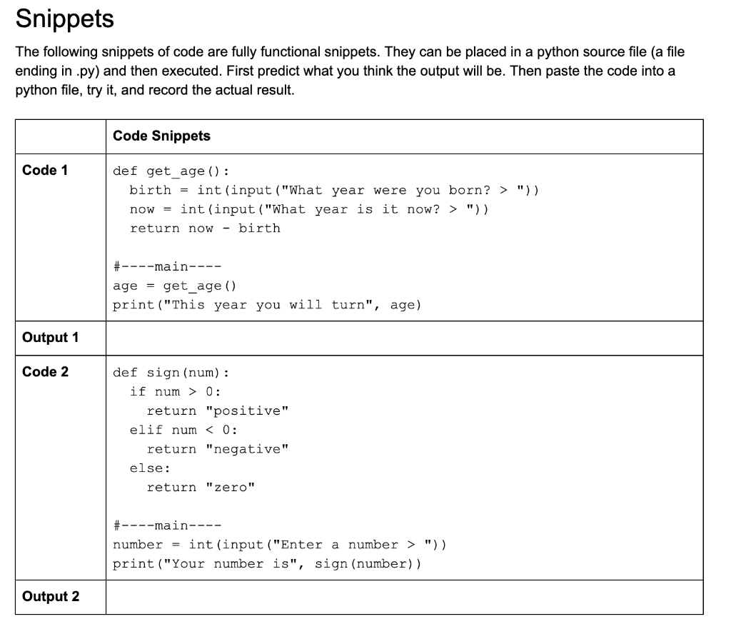 Solved Snippets The Following Snippets Of Code Are Fully Chegg Com