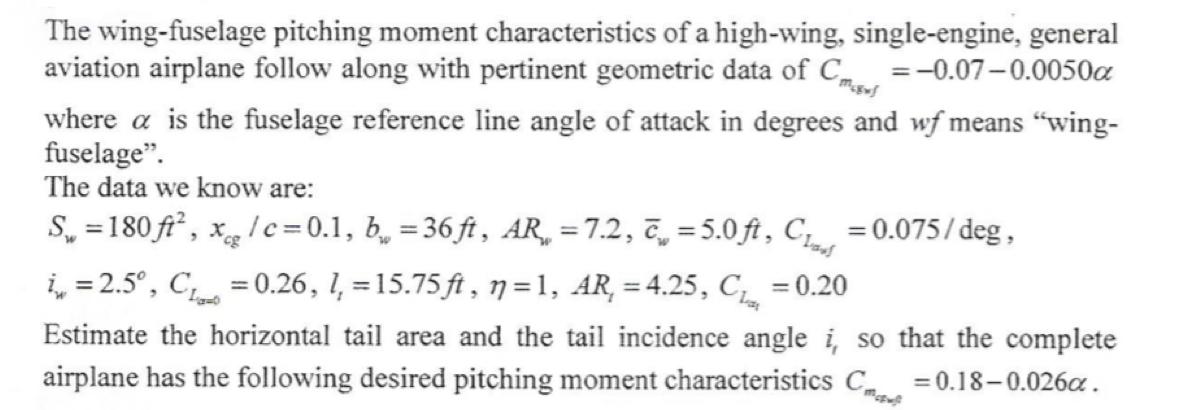 Solved m The wing-fuselage pitching moment characteristics | Chegg.com