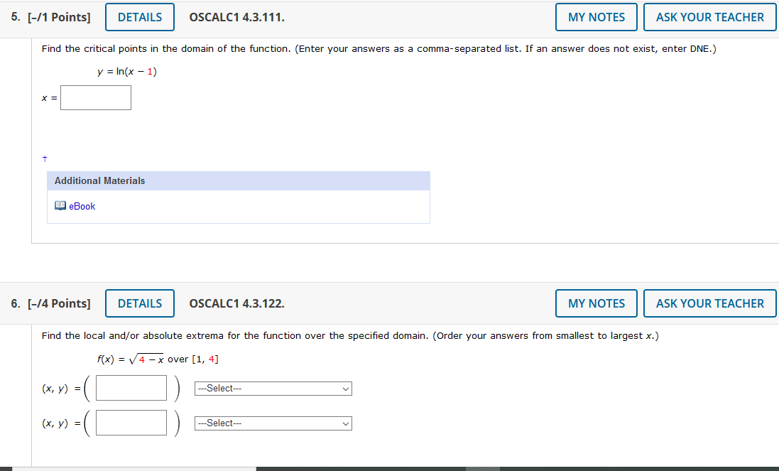 Solved 5. [-/1 Points] DETAILS OSCALC1 4.3.111. MY NOTES ASK | Chegg.com