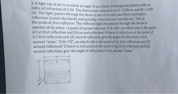 Solved 3. A light ray in air is incident at angle Or on a | Chegg.com