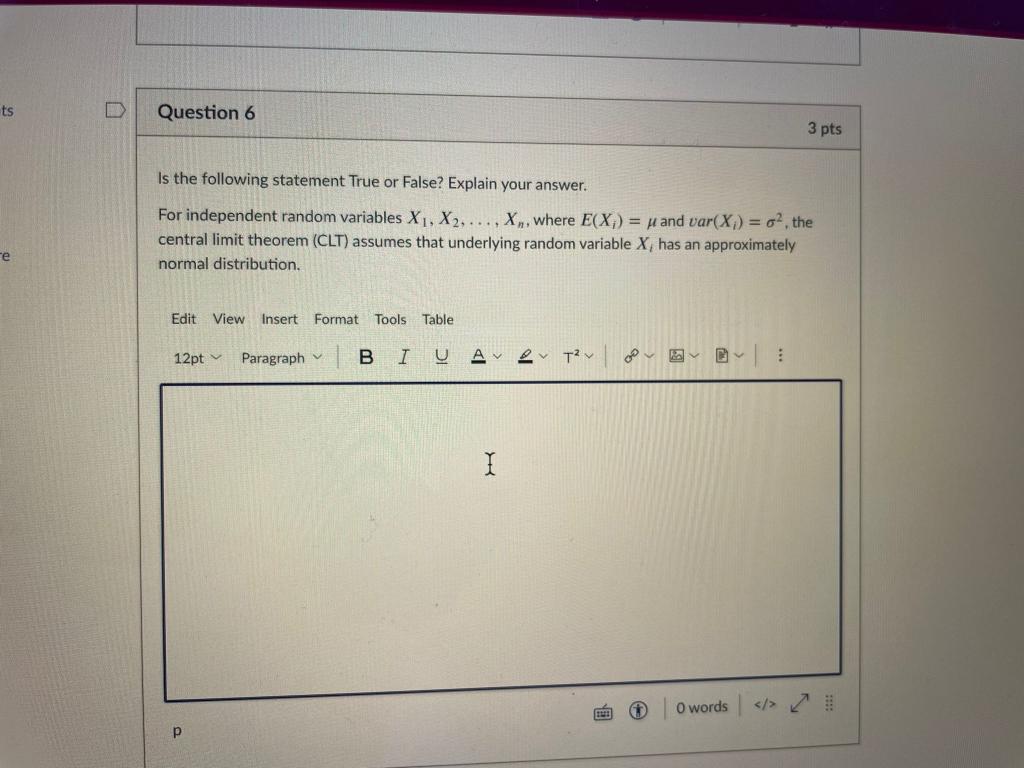 Solved ts D Question 6 3 pts Is the following statement True | Chegg.com