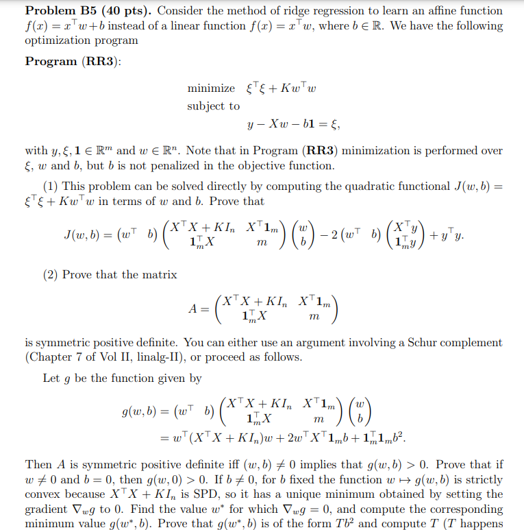 Solved Problem B5 (40pts). Consider the method of ridge | Chegg.com