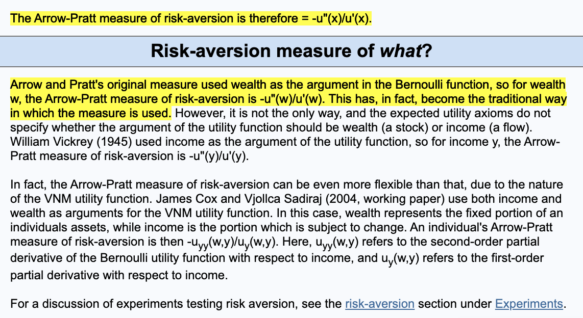 The ArrowPratt measure of riskaversion is therefore