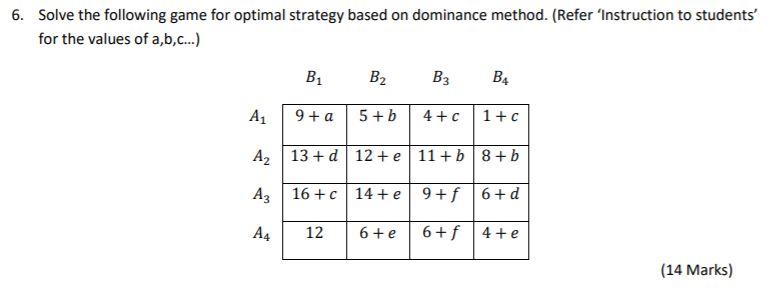 Solved 6. Solve the following game for optimal strategy | Chegg.com