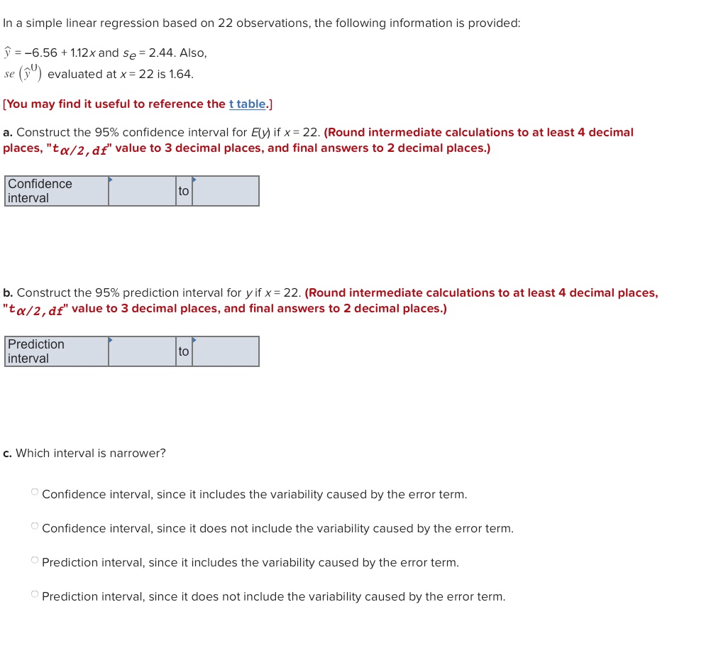 Solved In A Simple Linear Regression Based On 22 Observat Chegg Com