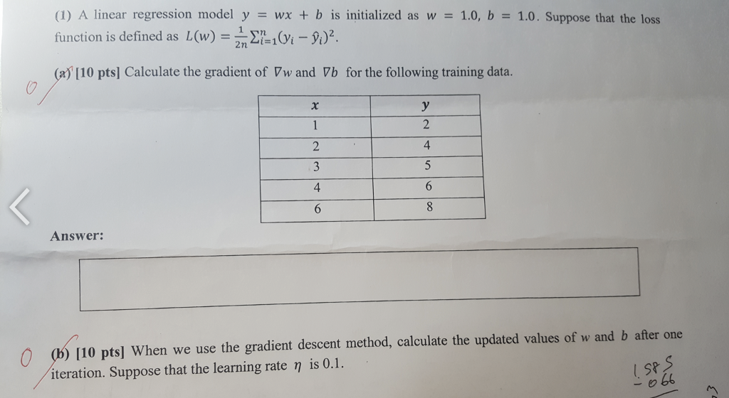 Solved (1) A linear regression model y function is defined | Chegg.com