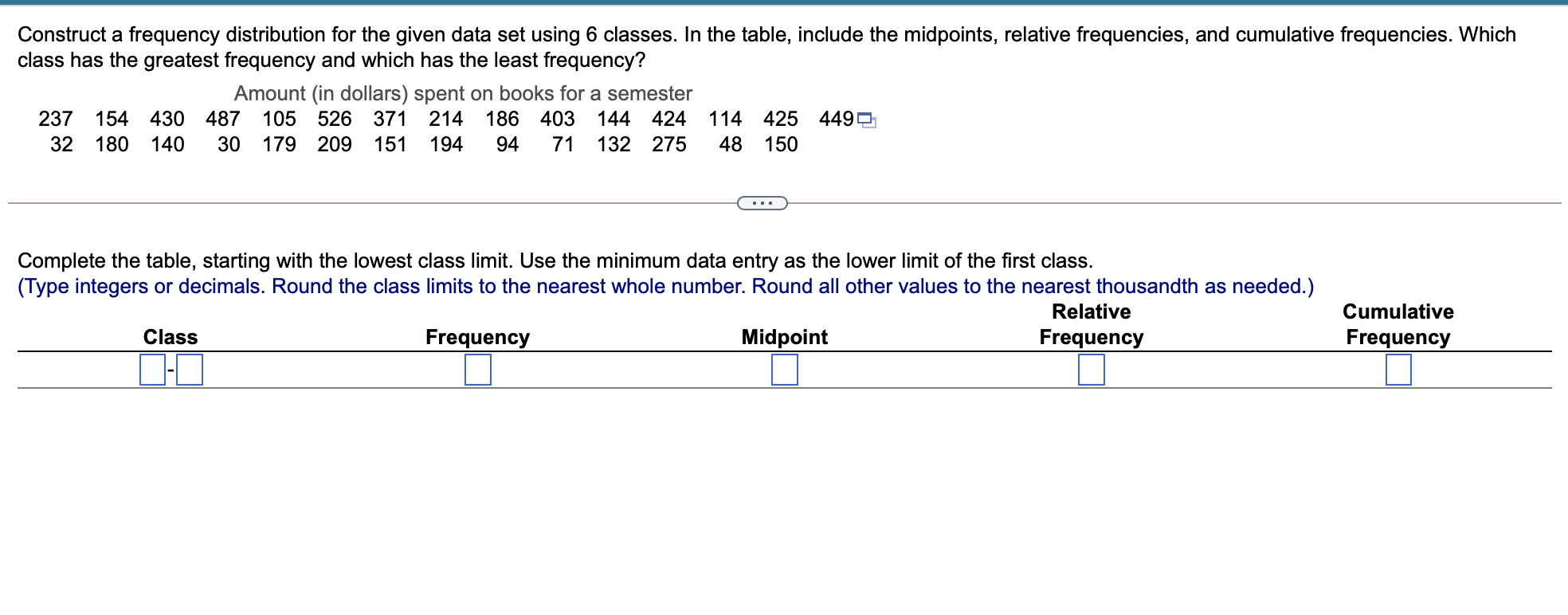Solved Construct a frequency distribution for the given data | Chegg.com