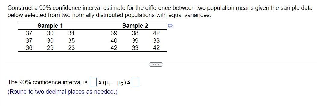 Solved Construct a 90 % confidence interval estimate for the | Chegg.com
