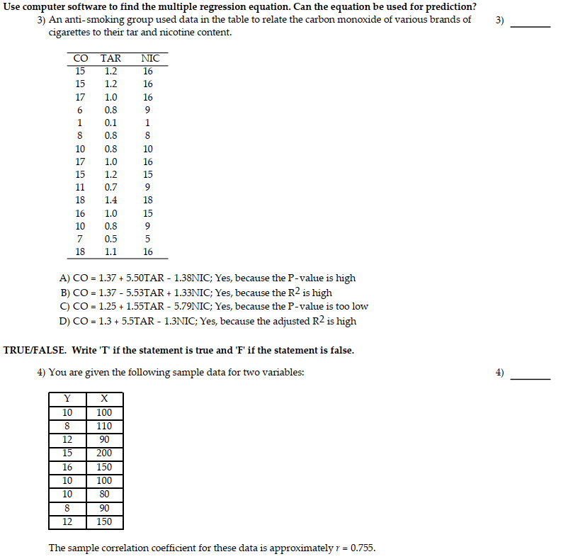 Solved Use Computer Software To Find The Multiple Regression | Chegg.com