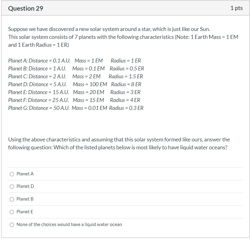 Solved Question 29 1 pts Suppose we have discovered a new | Chegg.com
