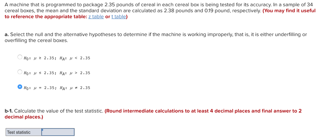 Solved A machine that is programmed to package 2.35 pounds | Chegg.com