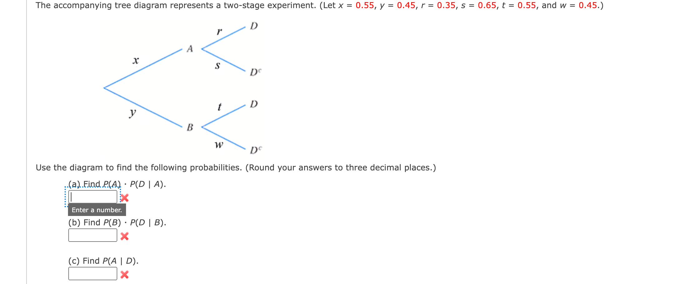 Solved = 0.45.) The accompanying tree diagram represents a | Chegg.com