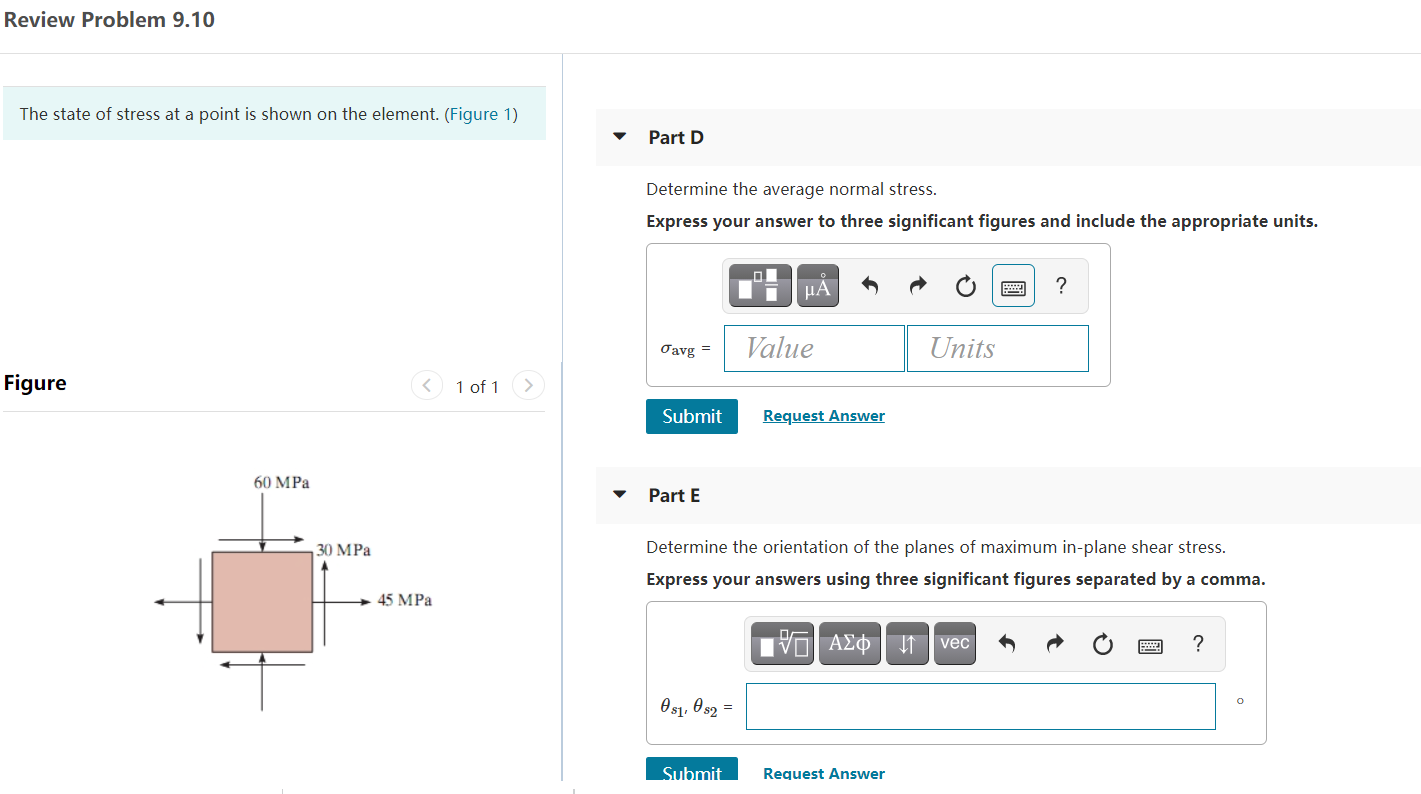 Solved Review Problem 9.10 The state of stress at a point is | Chegg.com