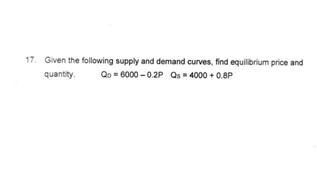 Solved 17. Given the following supply and demand curves, | Chegg.com