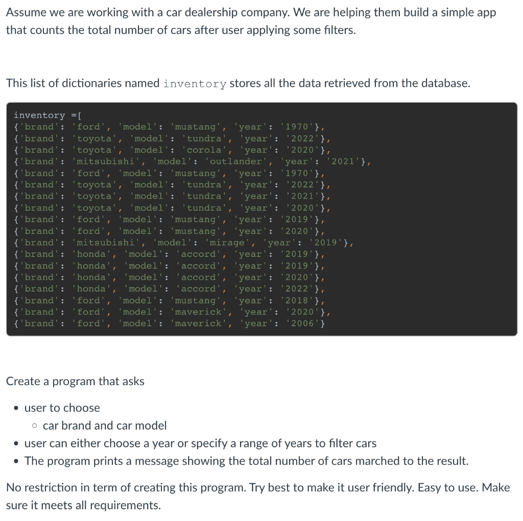 Solved Assume we are working with a car dealership company. | Chegg.com