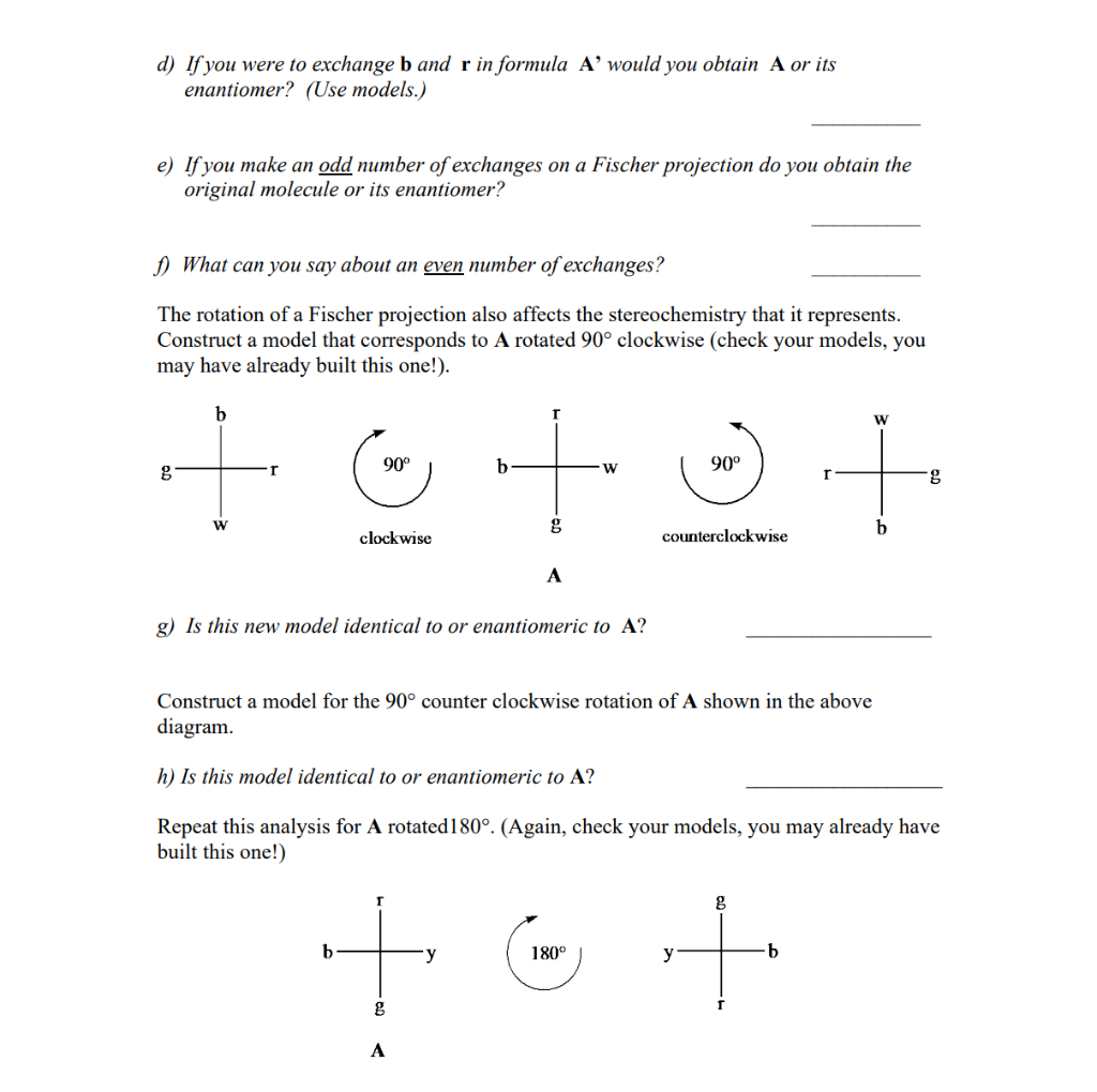 Solved FISCHER PROJECTIONS 4. The Fischer projection | Chegg.com