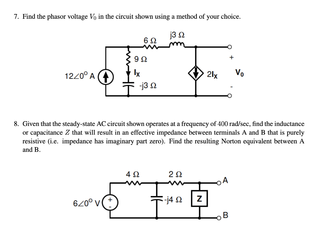 Solved 7. Find the phasor voltage V7 in the circuit shown | Chegg.com