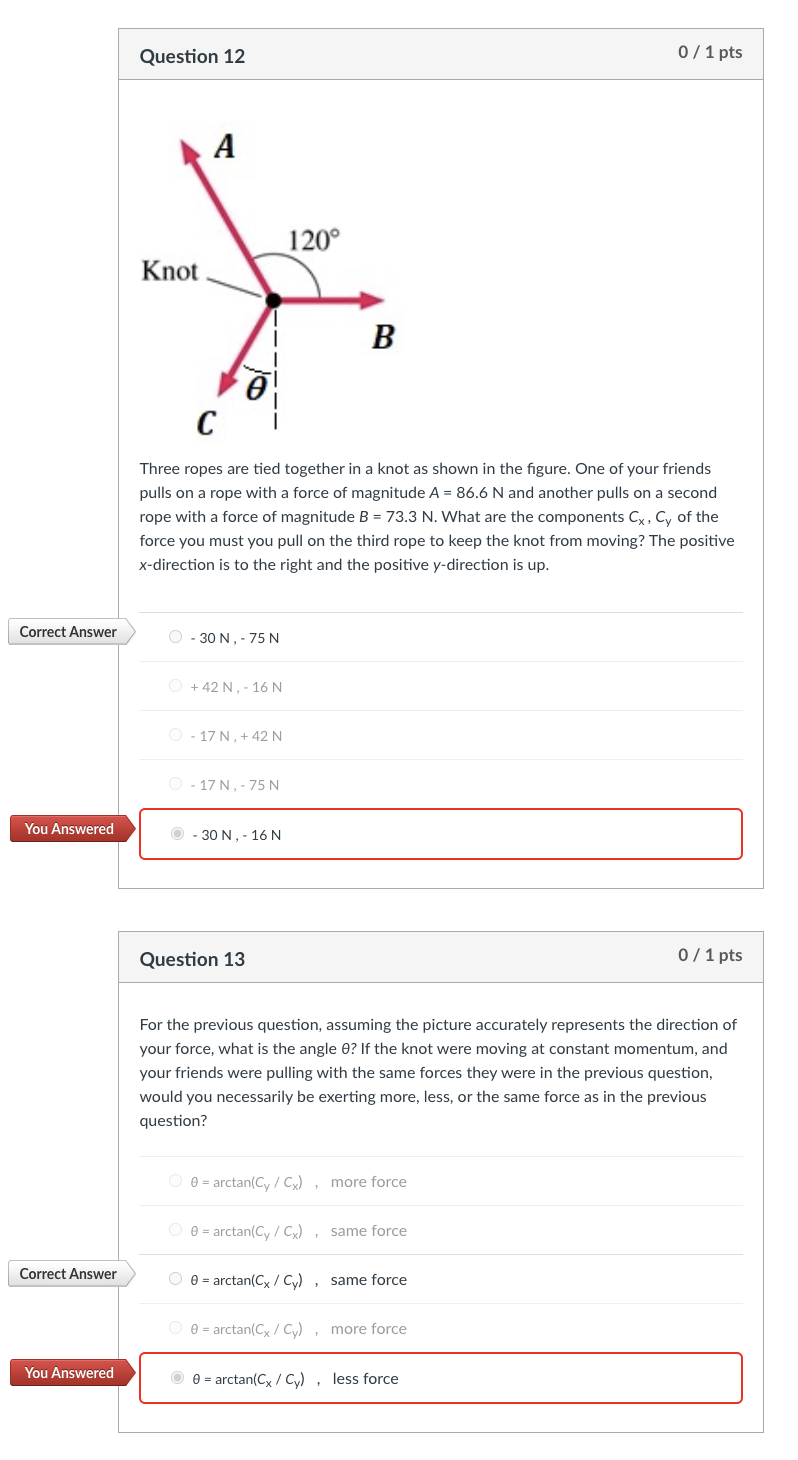 Solved Question 12: Three ropes are tied together in a knot | Chegg.com