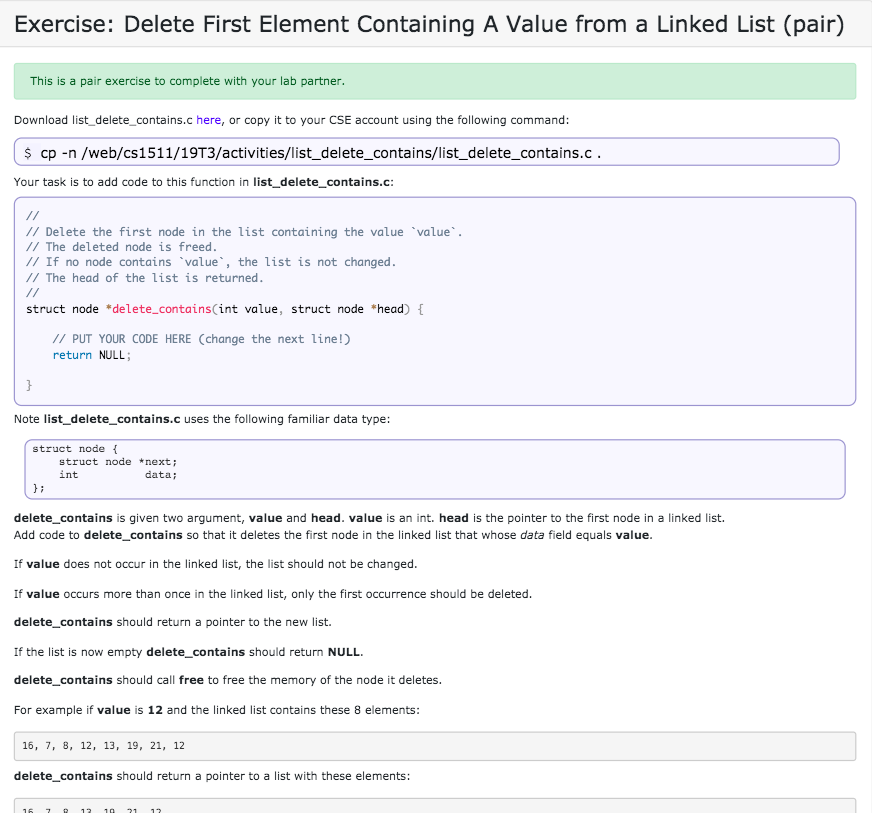 Solved Exercise: Delete First Element Containing A Value | Chegg.com