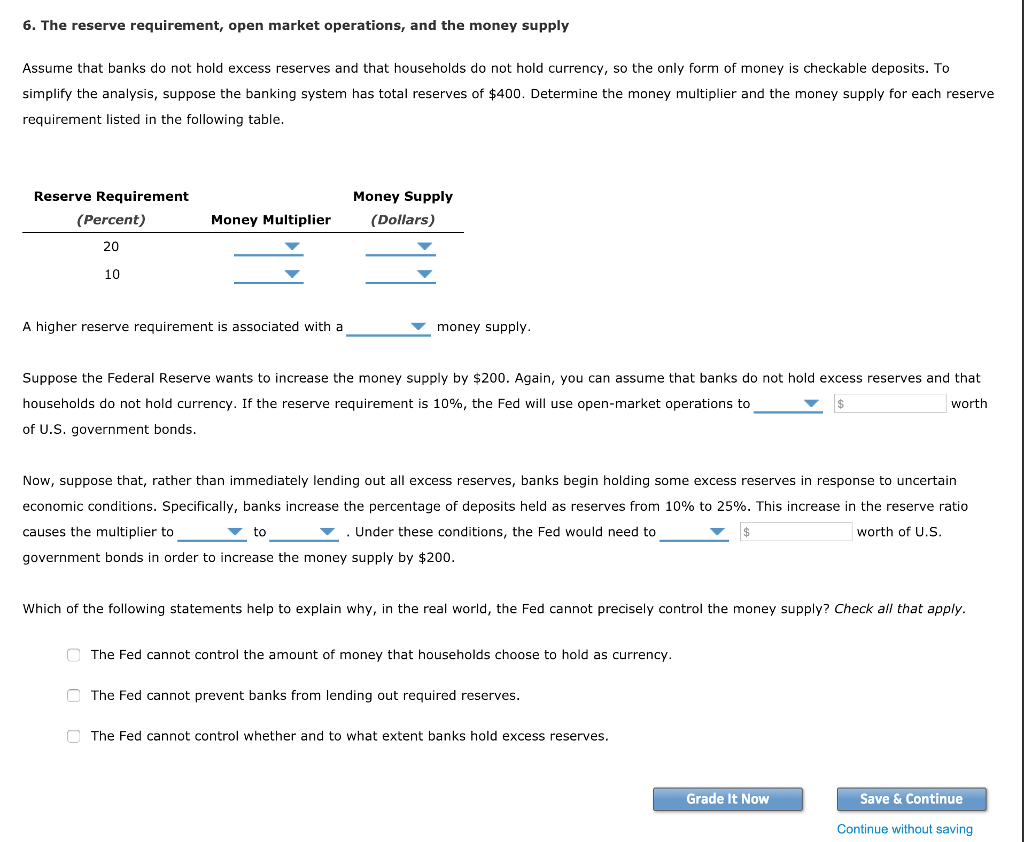 Solved 6 The Reserve Requirement Open Market Operations Chegg