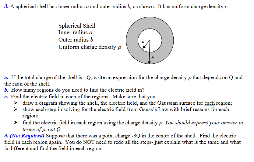 Solved 3. A spherical shell has inner radius a and outer | Chegg.com