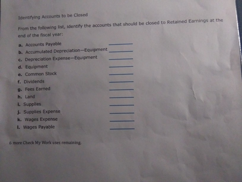 Solved Identifying Accounts to be Closed From the following | Chegg.com