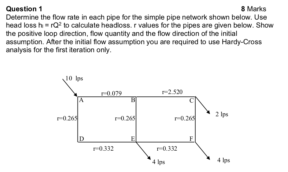 Solved Question 1 8 Marks Determine the flow rate in each | Chegg.com