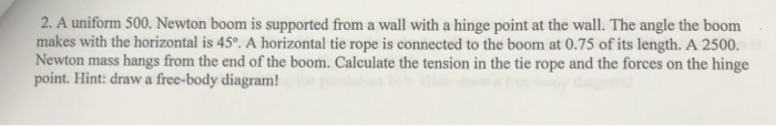 Solved 2. A uniform 500. Newton boom is supported from a | Chegg.com