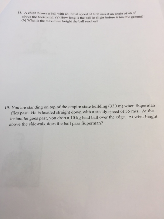 Solved A child throws a ball with an initial speed of 8.00