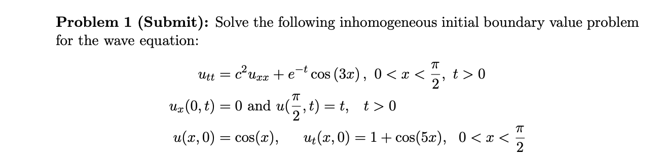 Solved Problem 1 (Submit): Solve the following inhomogeneous | Chegg.com