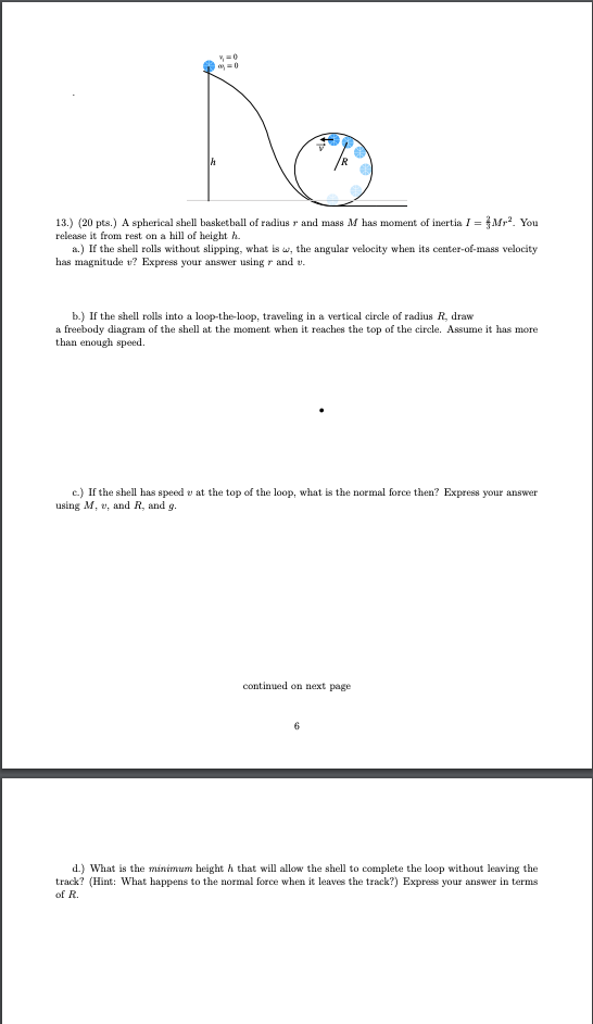 Solved 13.) (20 pts.) A spherical shell basketball of radius | Chegg.com