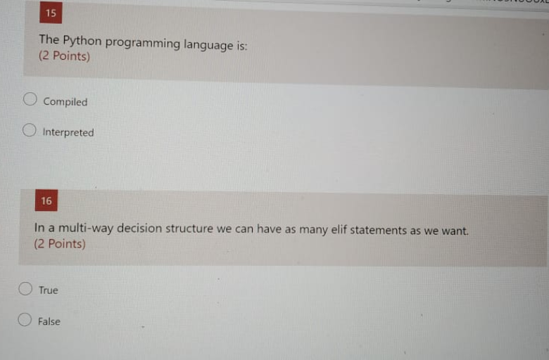 Solved 15 The Python programming language is: (2 points) | Chegg.com