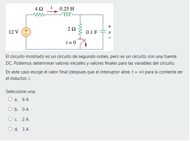 i 422 W 0.25 H mn + 222 12 V 0.1 Fu t = 0 El circuito mostrado es un circuito de segundo orden, pero es un circuito con una f