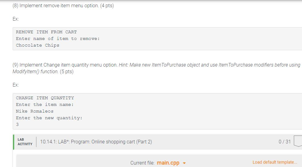 Solved 10.14 LAB* Program Online shopping cart (Part 2)