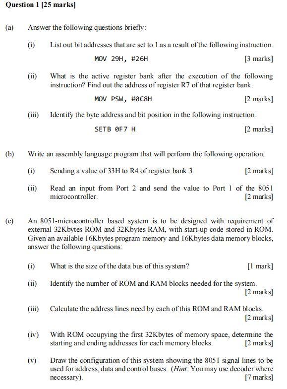 Solved Question 1 [25 marks (a) Answer the following | Chegg.com