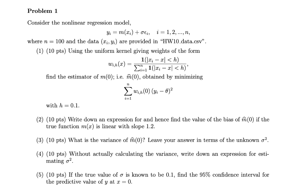 Problem 1 Consider The Nonlinear Regression Model, Yi 